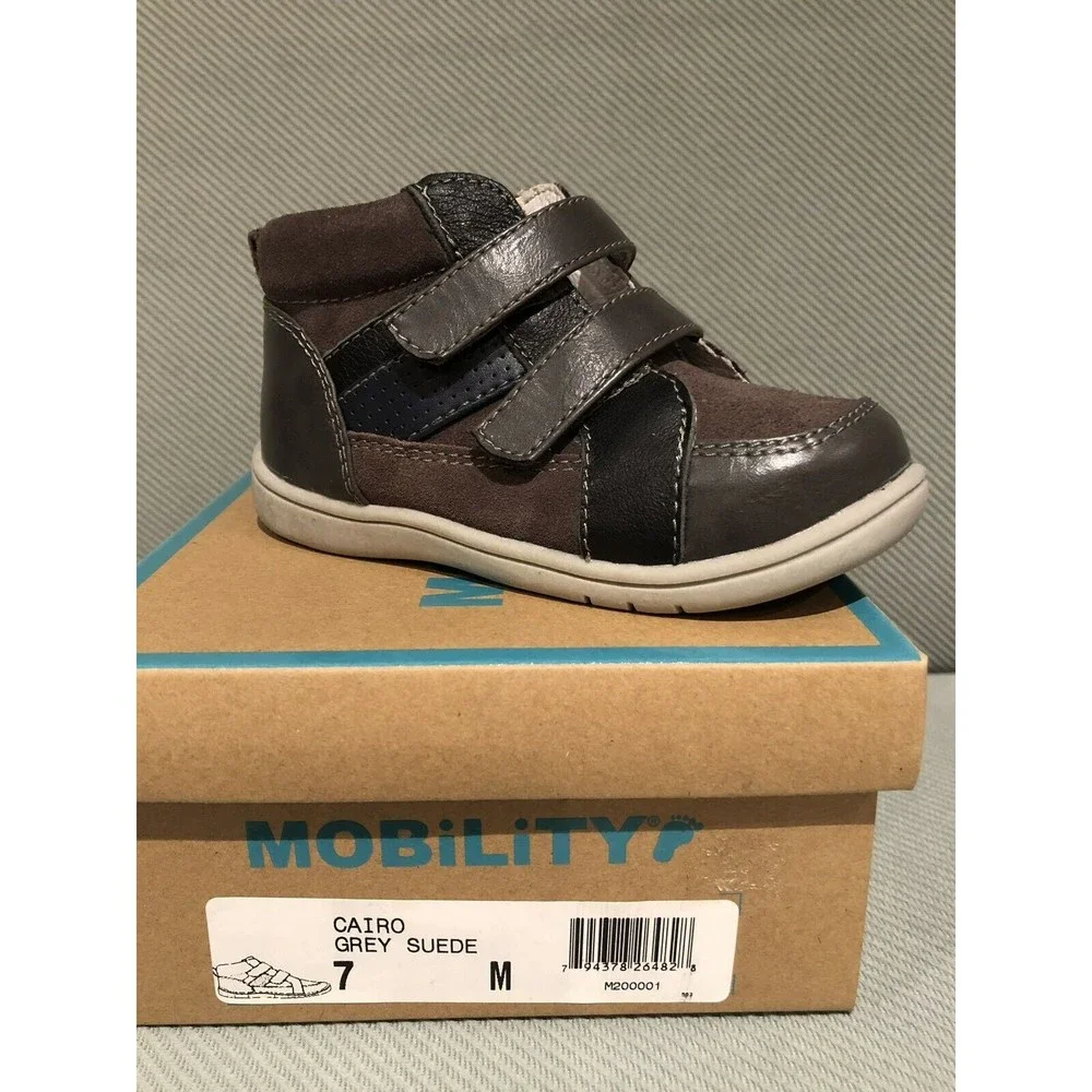 New Mobility Cairo Baby Boy Walking Shoes Boots Grey Suede Size 7 Leather